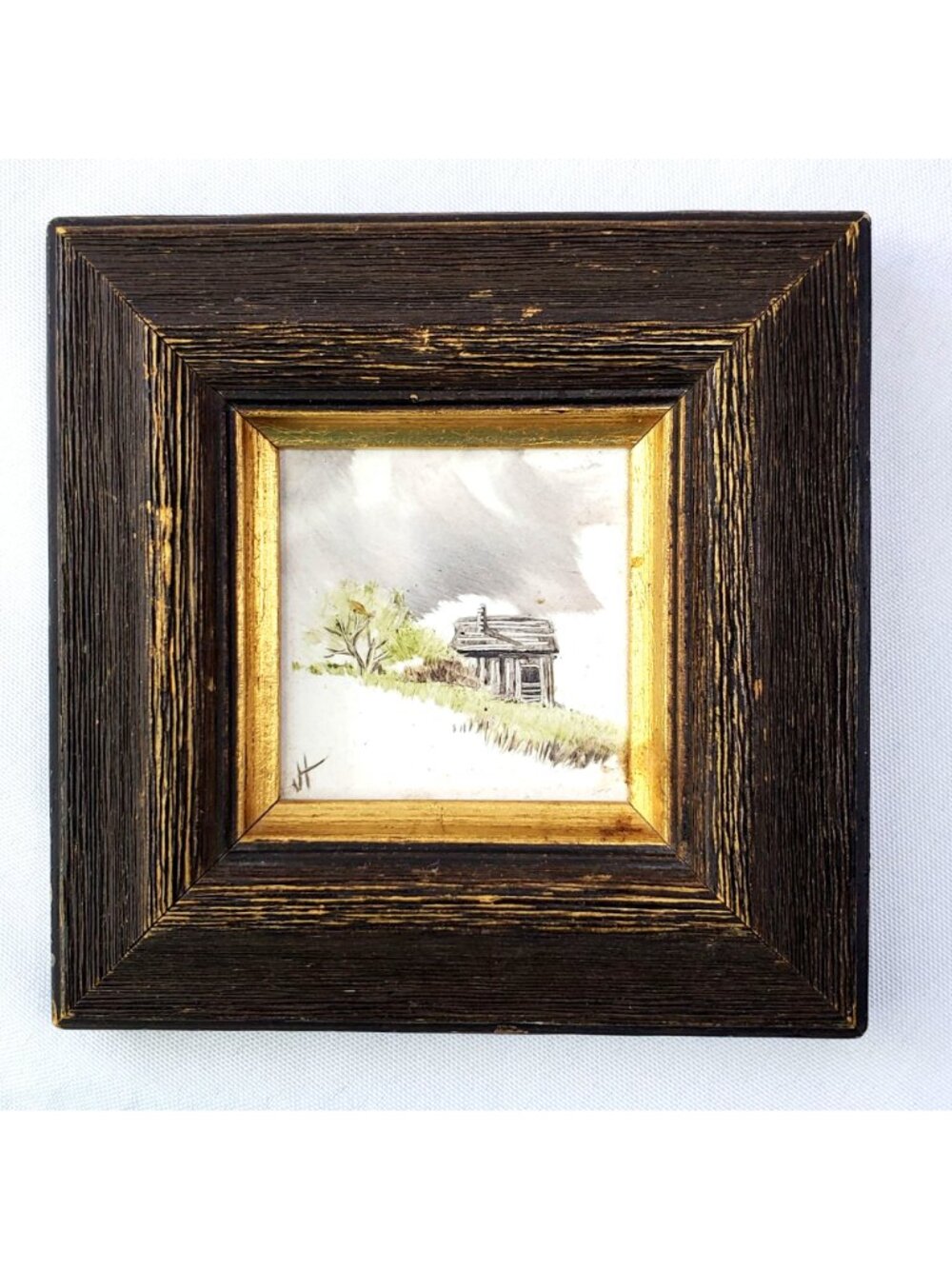 Miniature Tile Paintings By Joyce Minot, ND Rustic Wood Frames Farmhouse Country - Picture 2 of 13